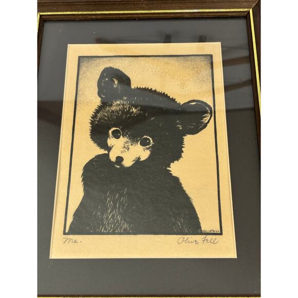 Vintage Olive Fell "Me" Little Cub Bear Framed Art Print Signed Artist - Picture 6 of 10
